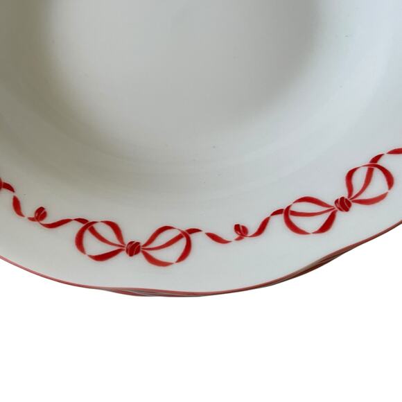 Red Bow Border Ceramic 9in Dinner Bowls Set of 4 Eaton Fine Dining Holiday New - Picture 8 of 16